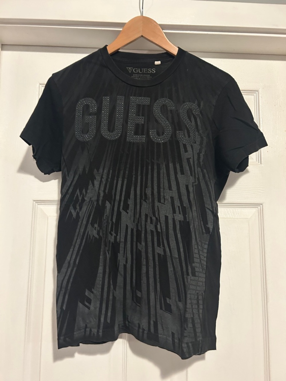 GUESS Black Graphic Short-Sleeve Tee with Textured Logo
